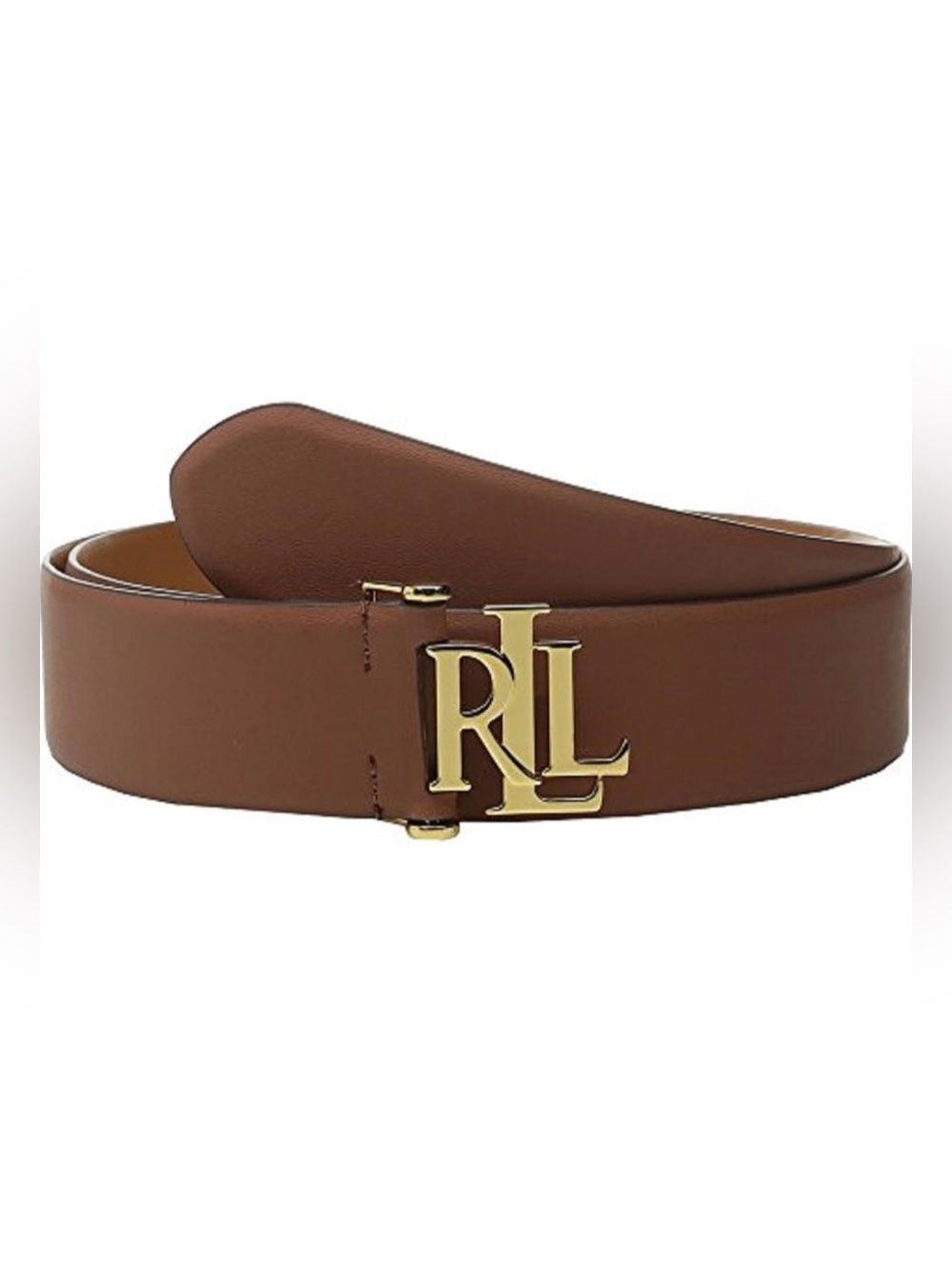 Ralph Lauren Brown Leather Belt with Gold RL Buckle
